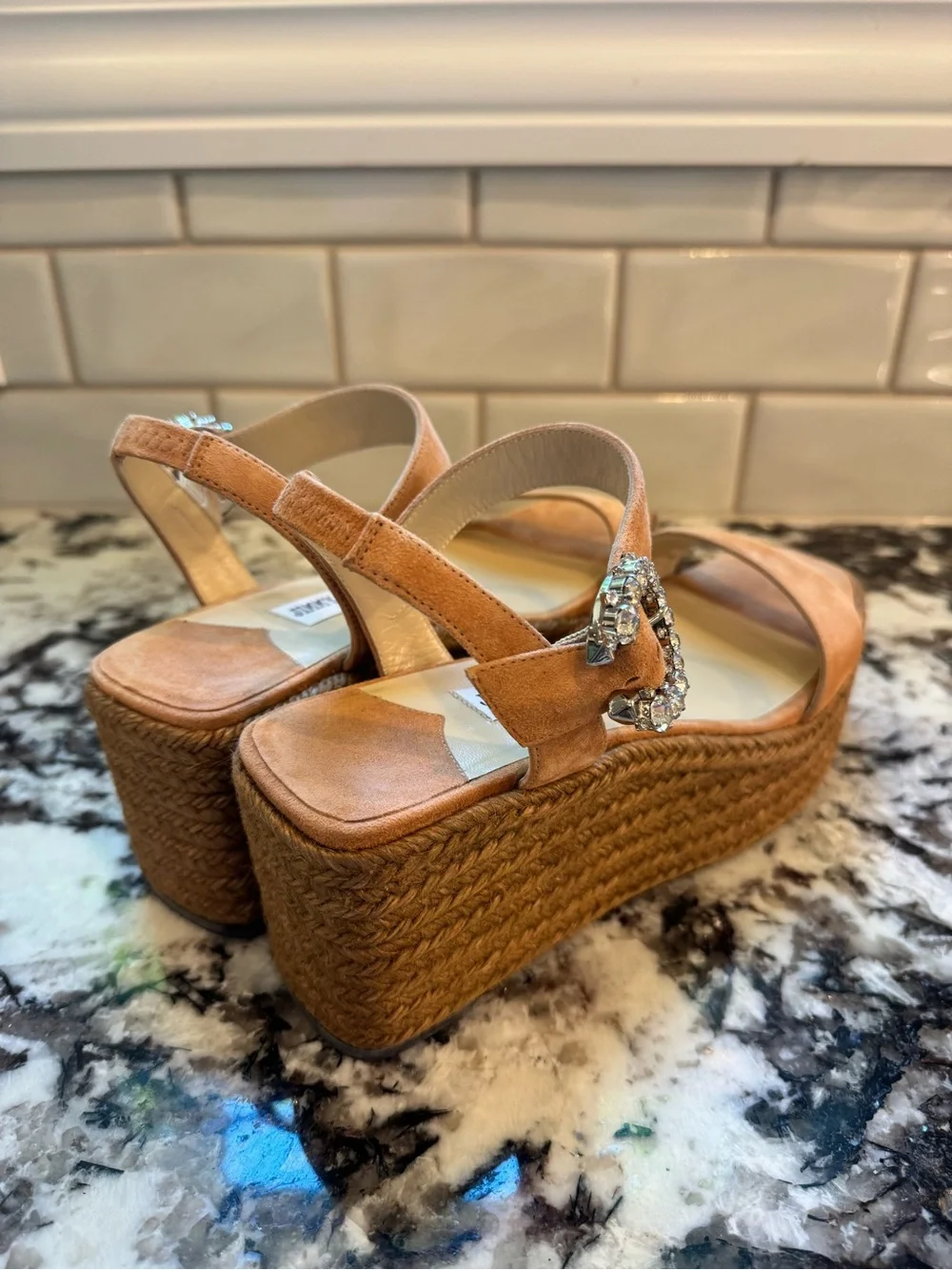 Jimmy Choo Mirabelle 70 Crystal Embellished Suede Espadrille Sandals - Size 39